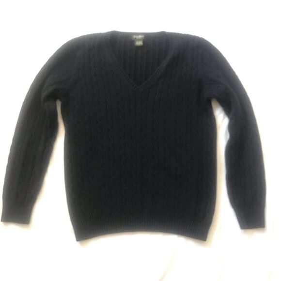 VTG Y2k Eddie Bauer Women L V-Neck L/S Heavy Cotton Cable Knit Sweater Fisherman - Picture 1 of 10